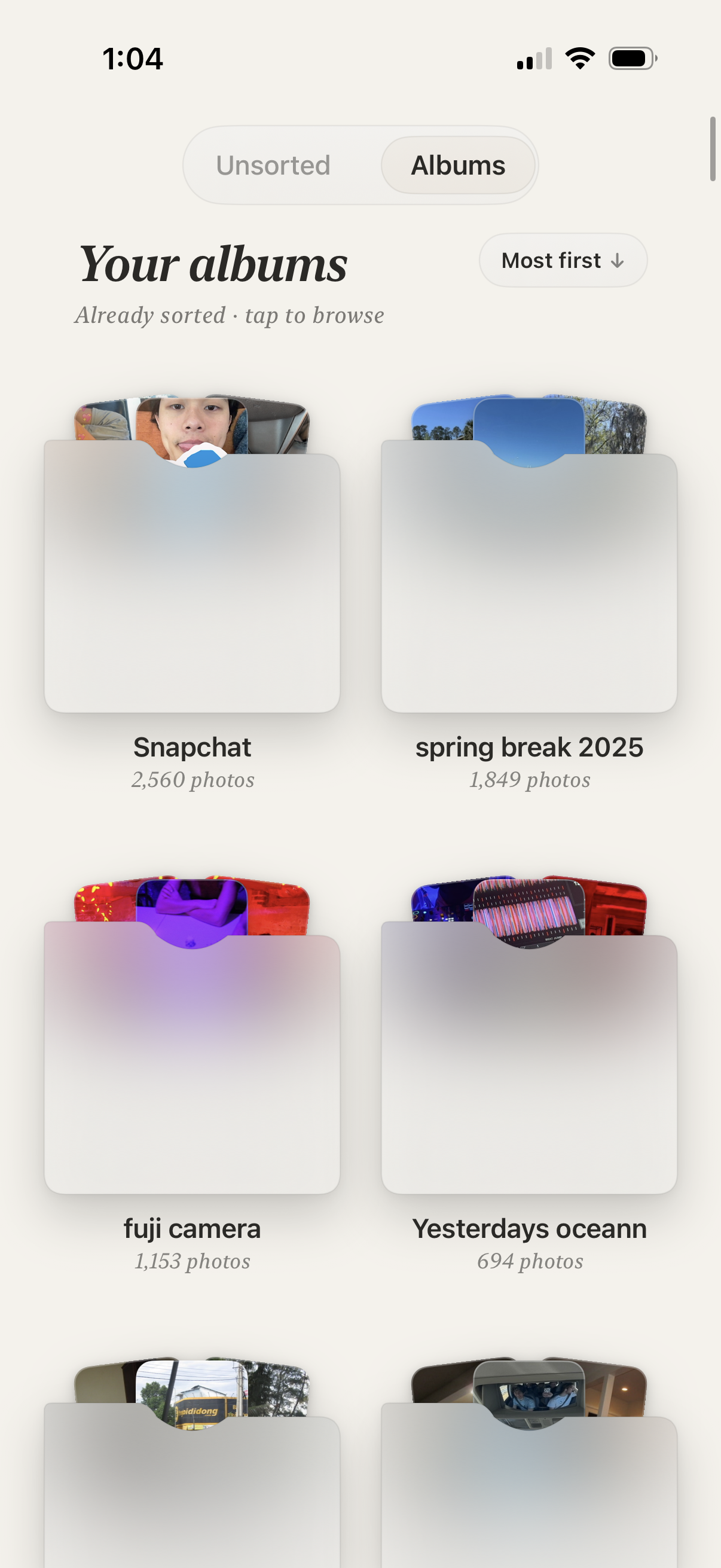 Pile's Albums view, showing albums you've already organized