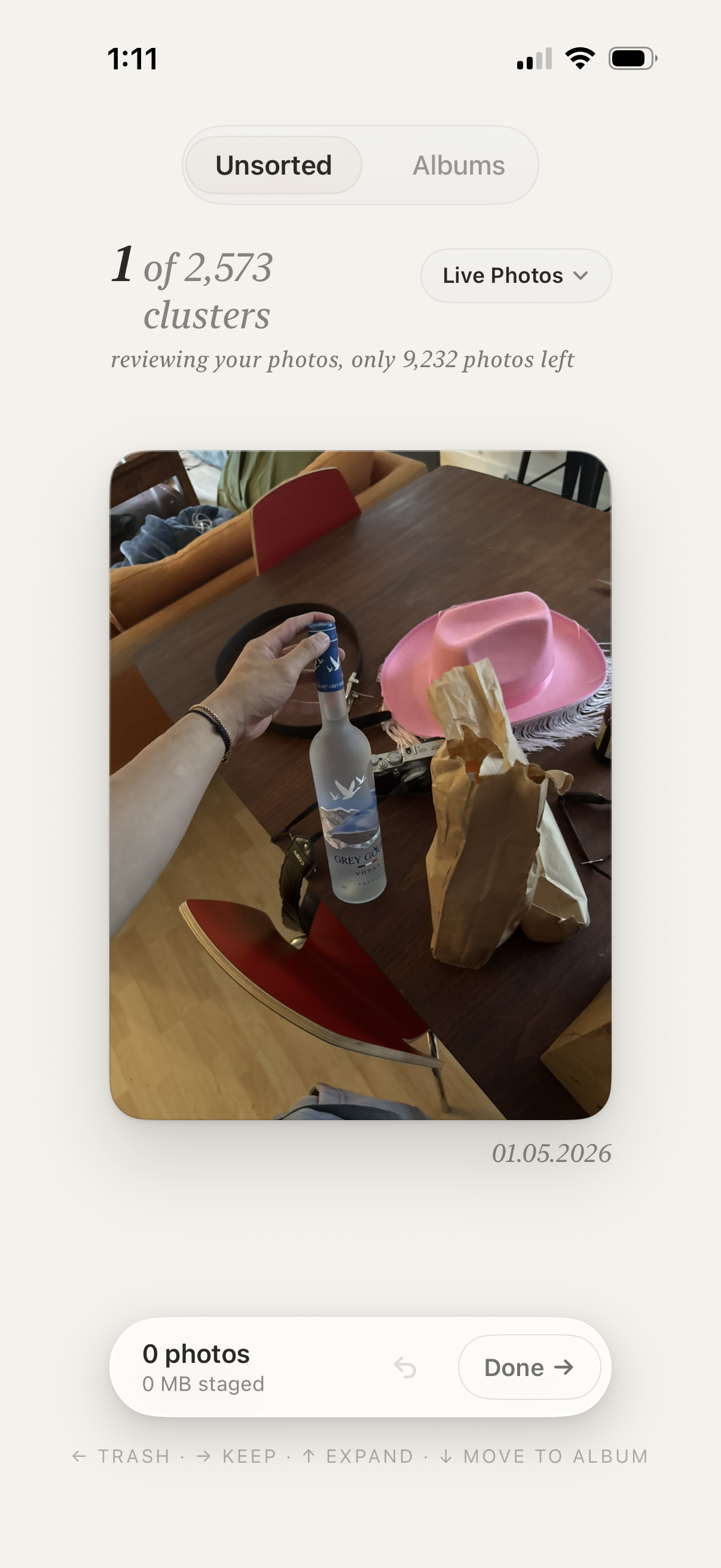 A single photo card in Pile's swipe-to-decide view